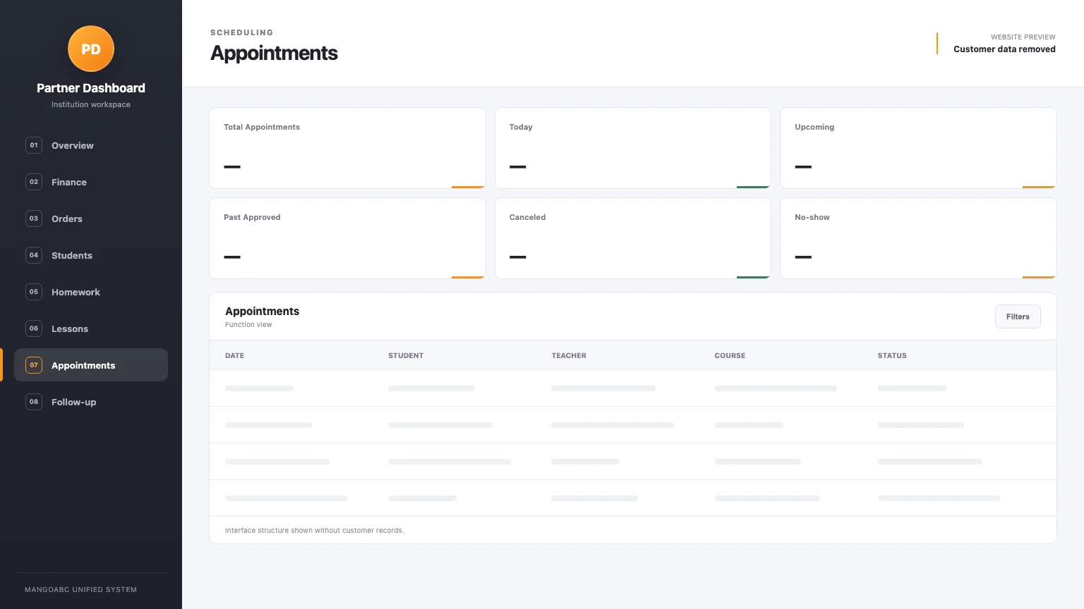 Partner Dashboard 预约与排课功能界面