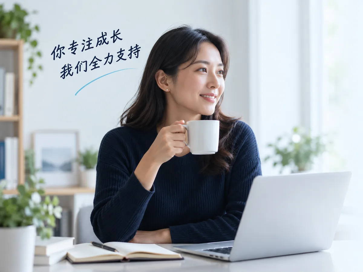 教育创业者在电脑前规划课程的概念配图 — 你专注成长,我们全力支持