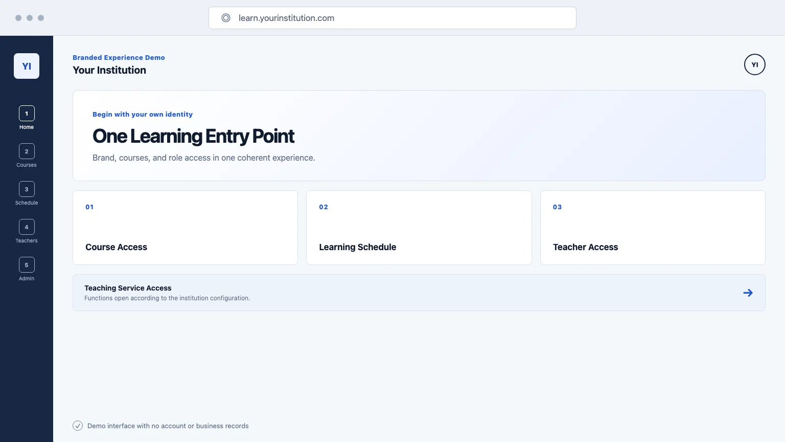 Branded learning platform entry point demo interface